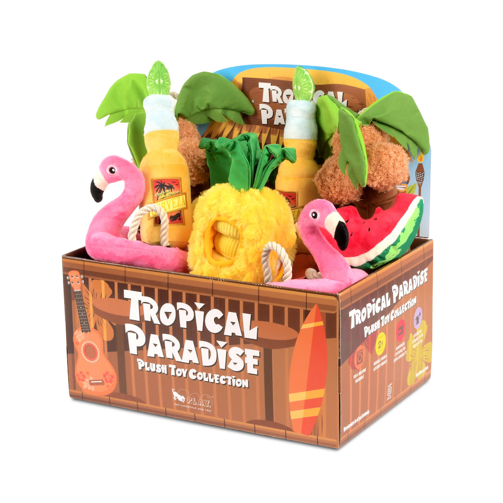 PLAY Canine Cerveza Plush Dog Toy Tropical Paradise Collection